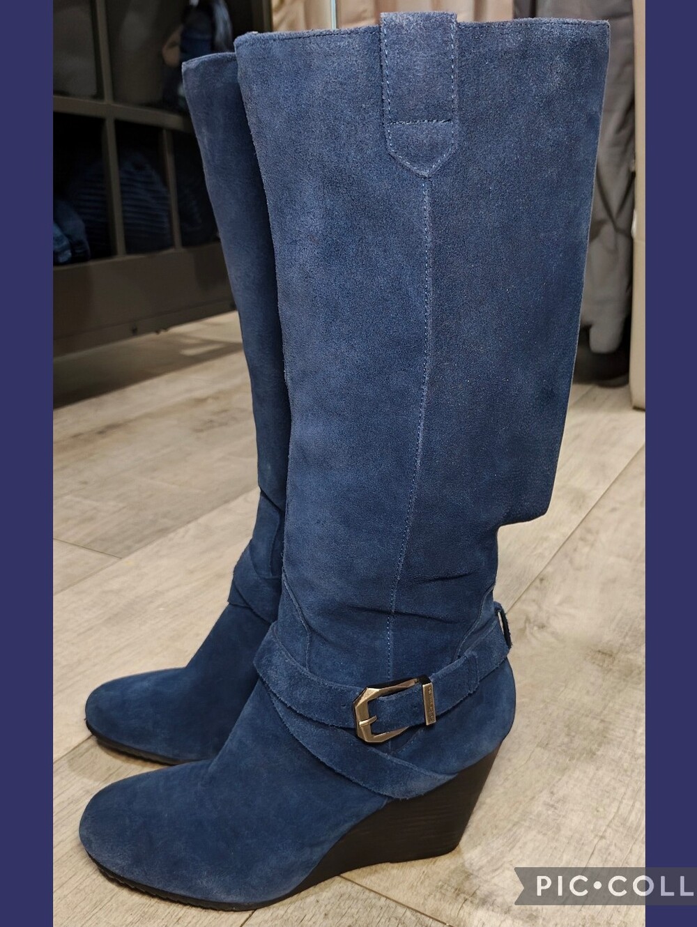 🪩BCBGeneration "Wilsa" Blue Suede Wedge Knee High Boots🪩